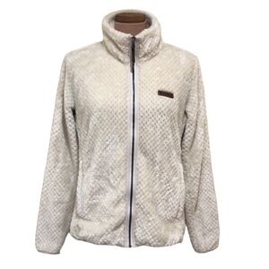 Columbia Fire Side High Pile Plush Fleece Jacket Size Large Cream Full Zip Up